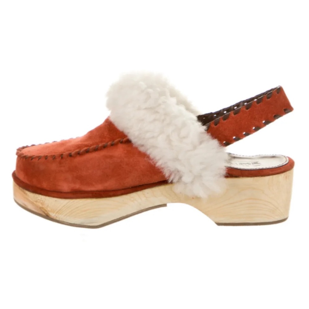 Victor Glemaud Rust Suede Shearling-Trim Wooden Clog Mules